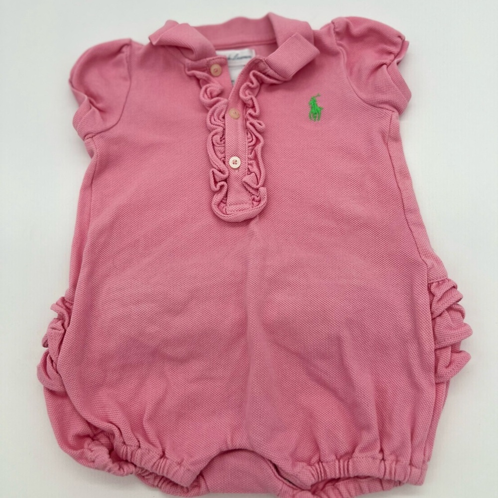 RALPH LAUREN Baby Girl Pink One Piece Romper 6 Months 100% Cotton